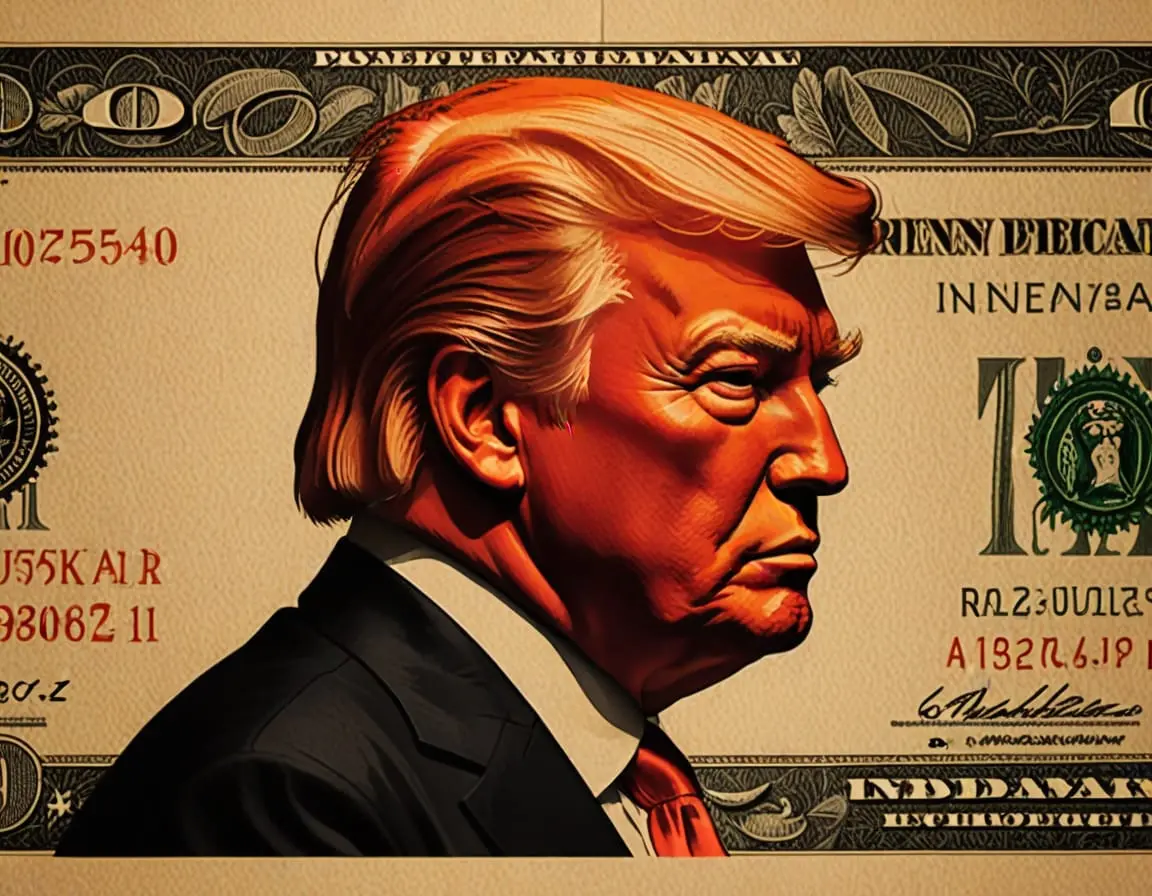 Donald Trump Side profile against dollar bill backdrop